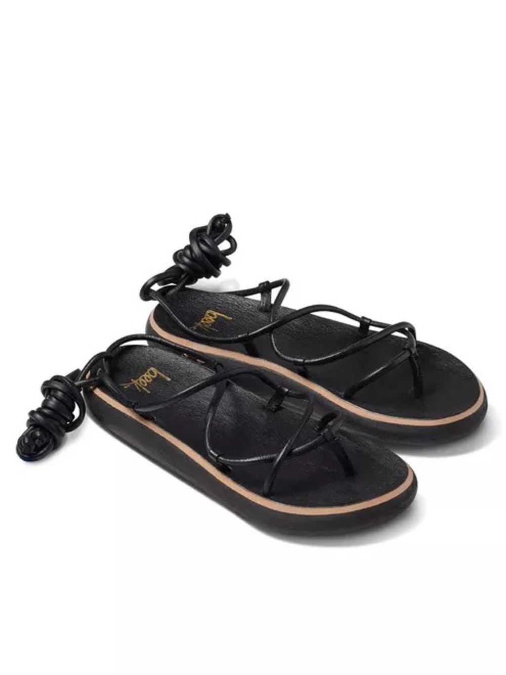 BEEK Chirp Ankle Tie Gladiator Strappy Sandal Black Leather Size 10